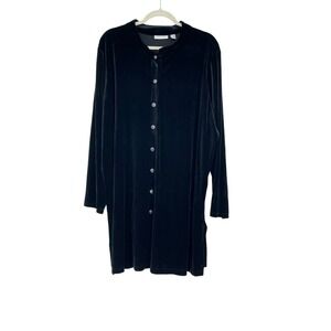 Susan Graver Black Velvet Button Front Long Sleeve Tunic Dress 2X‎ Holiday Party